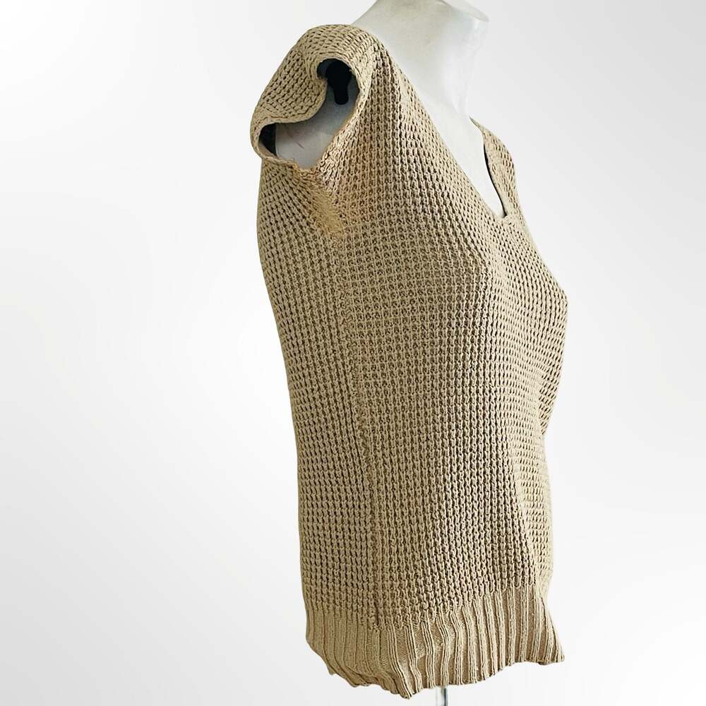 Linen-Blend Ribbed V-Neck Short Dolman Sleeve Sweater Beige Medium - Picture 3 of 5